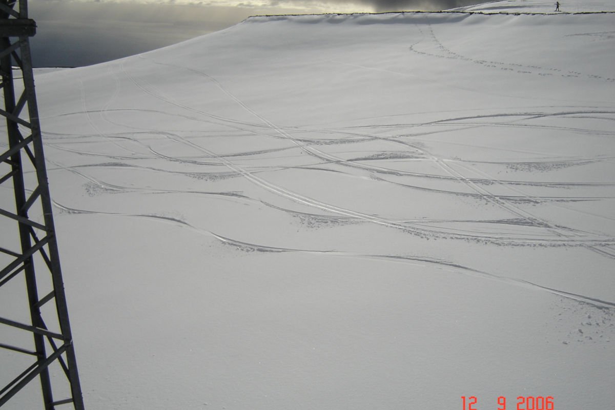 Marcas na neve da passagem de esquiadores.